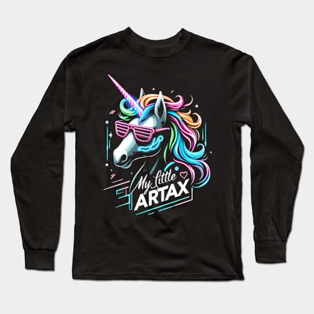 Neon unicorn artwork, futuristic mood, black style, wearing sunglasses, My little artax Long Sleeve T-Shirt by StyleTops